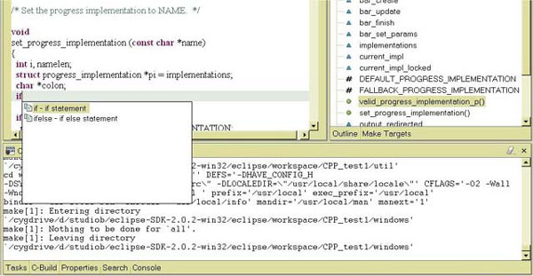 Figure 4. Code assist feature helps to use proper language syntax